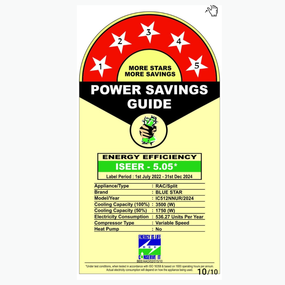 Energy Efficient Cooling with Blue Star IC512NNUR Inverter Split AC-1 Ton 5 Star