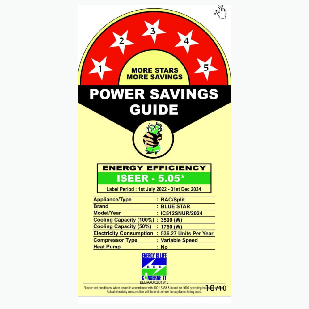 Energy Efficient Cooling with Blue Star IC512SNUR Inverter Split AC-1 Ton 5 Star Energy Efficient Cooling with Blue Star IC512SNUR Inverter Split AC-1 Ton 5 Star