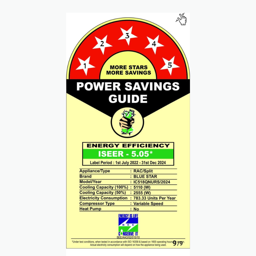 Energy-efficient cooling from the Blue Star IC518QNURS inverter AC.