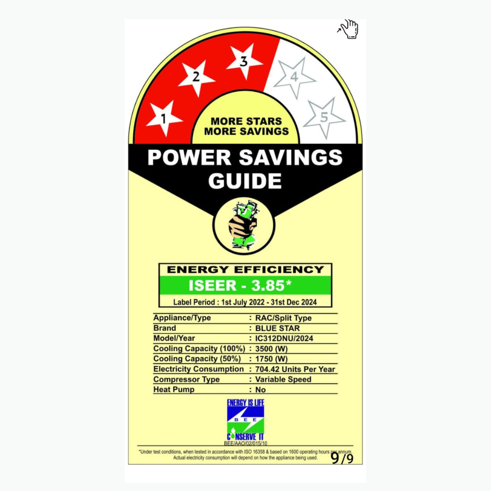 Energy-efficient cooling with the Blue Star IC312DNU Inverter Split AC-1 Ton 3 Star
