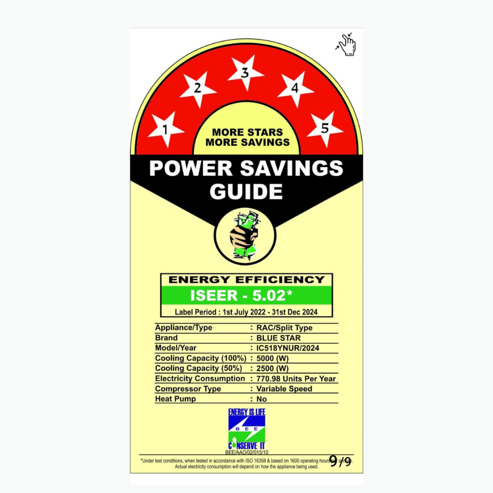 Energy-efficient cooling with Blue Star IC518YNUR Inverter Split AC-1.5 Ton 5 Star Energy-efficient cooling with Blue Star IC518YNUR Inverter Split AC-1.5 Ton 5 Star