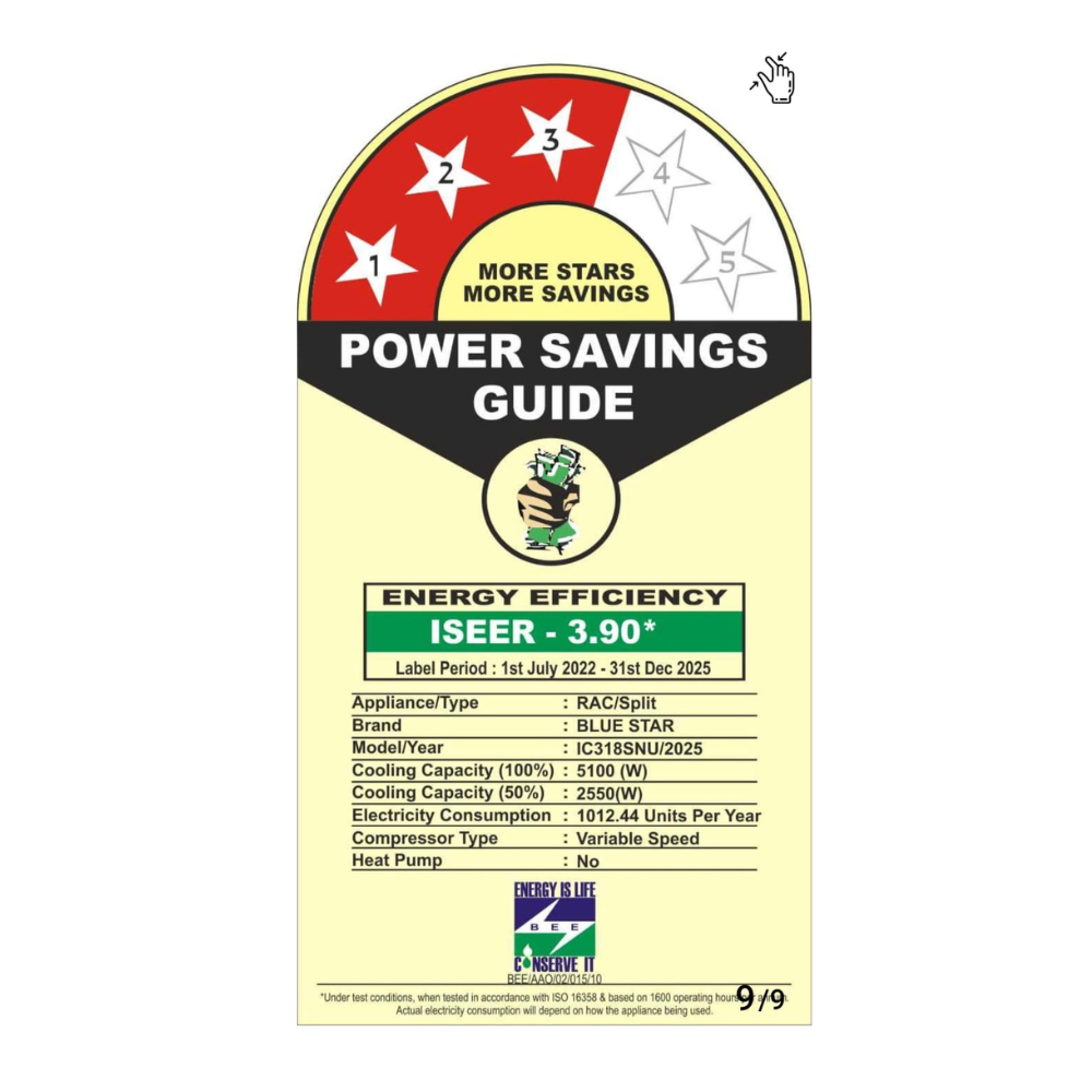 Energy-efficient cooling from Blue Star IC318SNU Inverter Split AC-1.5 Ton 3 Star