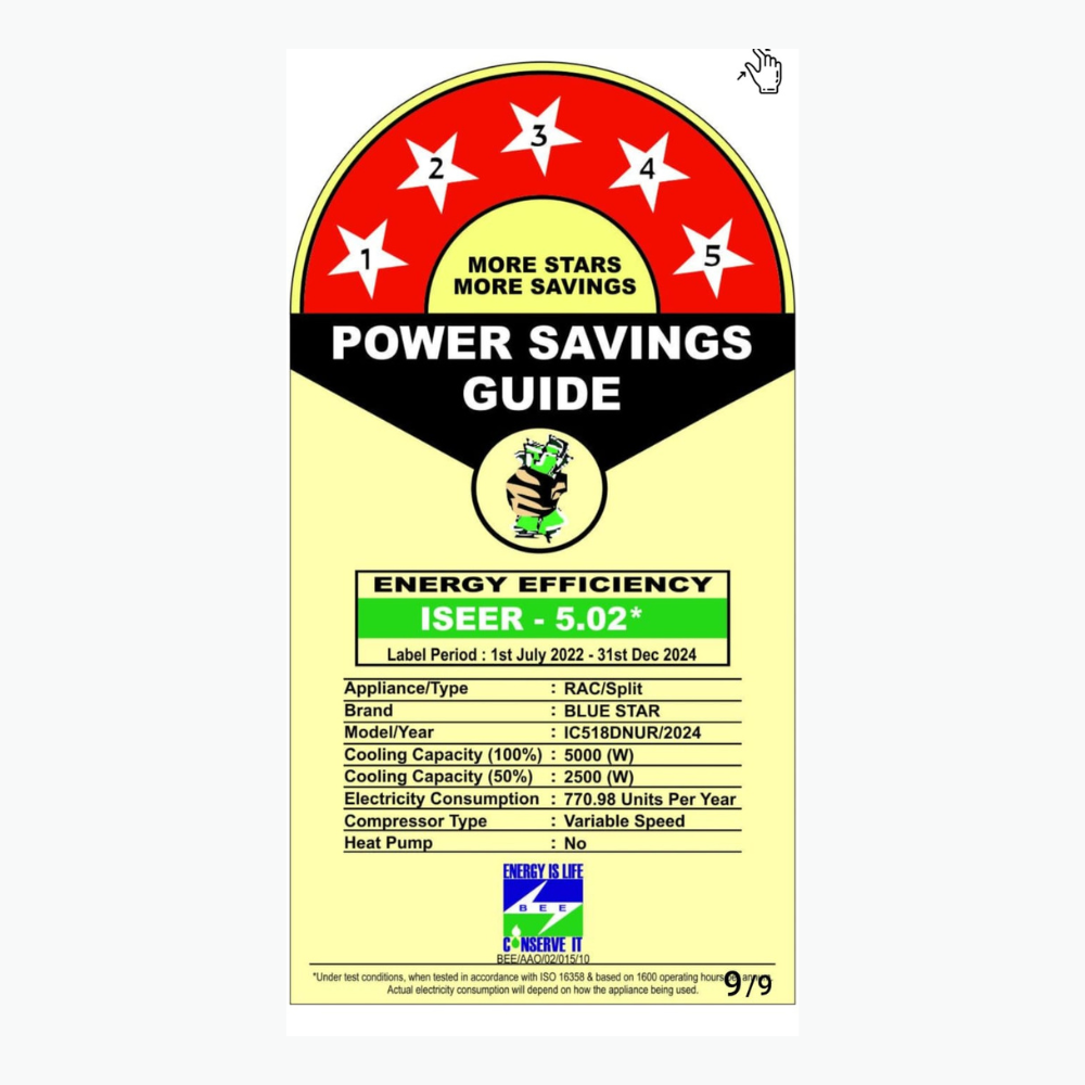 Energy-efficient cooling with the Blue Star IC518DNUR Inverter Split AC-1.5 Ton 5 Star