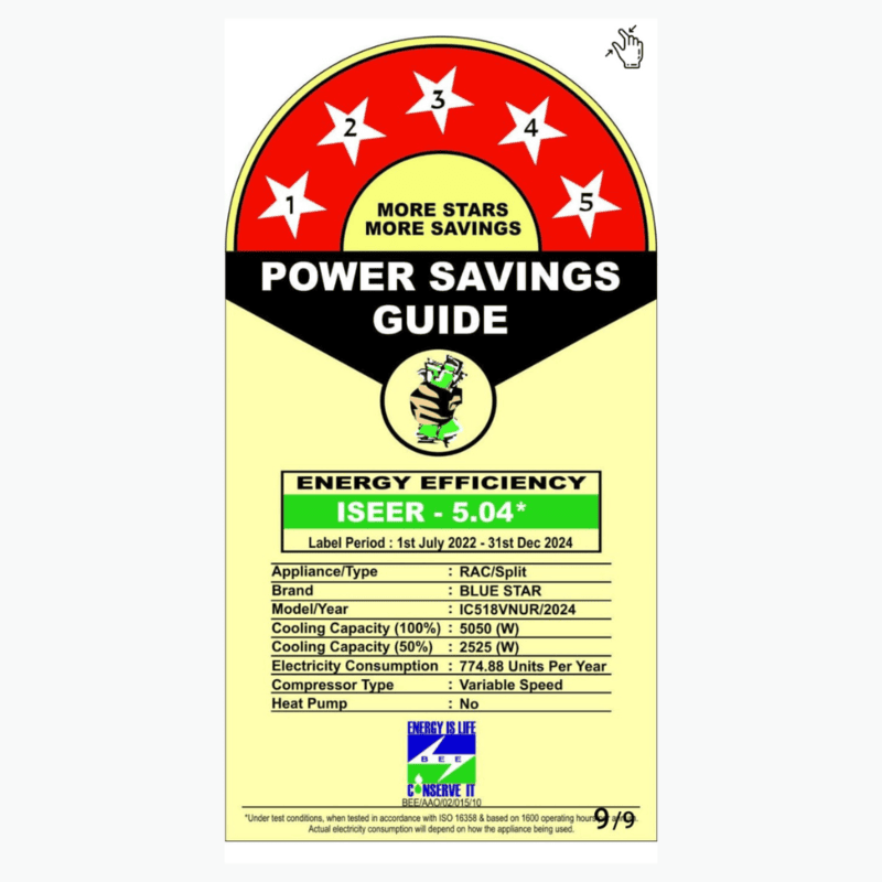 Energy-efficient cooling with Blue Star IC518VNUR Inverter Split AC-1.5 Ton 5 Star