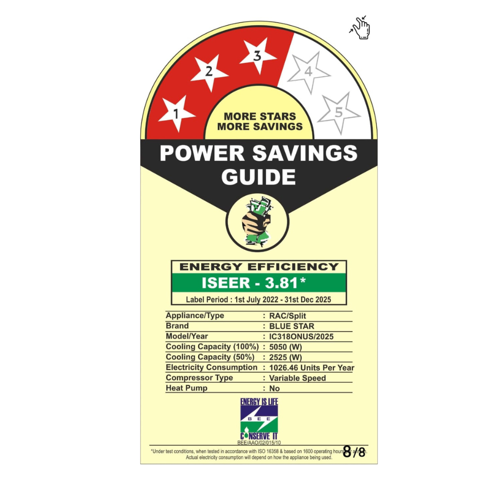 Energy-efficient cooling with Blue Star IC318ONUS Inverter Split AC-1.5 Ton 3 Star