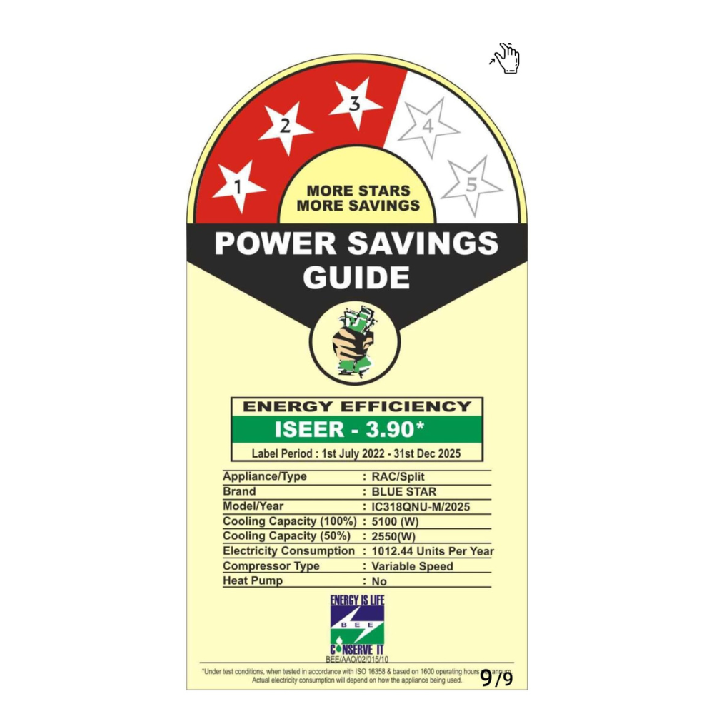 Energy-efficient cooling with  Blue Star IC318QNU-MAROON Inverter Split AC-1.5 Ton 3 Star