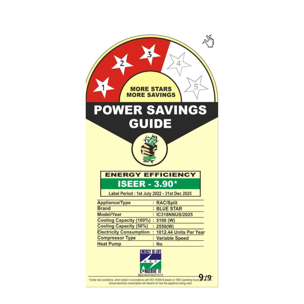 Energy-efficient cooling with Blue Star IC318NNUS Inverter Split AC-1.5 Ton 3 Star Energy-efficient cooling with Blue Star IC318NNUS Inverter Split AC-1.5 Ton 3 Star
