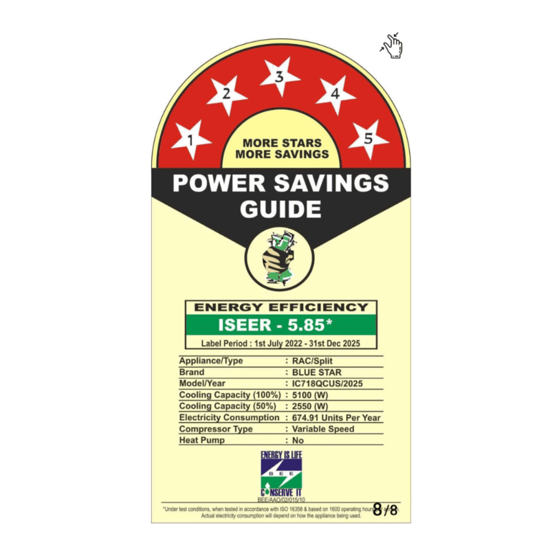 Energy-efficient cooling from the Blue Star IC718QCUS Inverter Split AC-1.5 Ton 5 Star