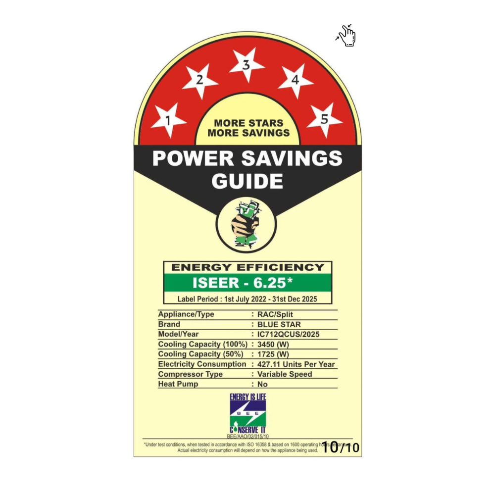 Energy Efficient cooling with Blue Star IC712QCUS Inverter Split AC-1 Ton 5 Star