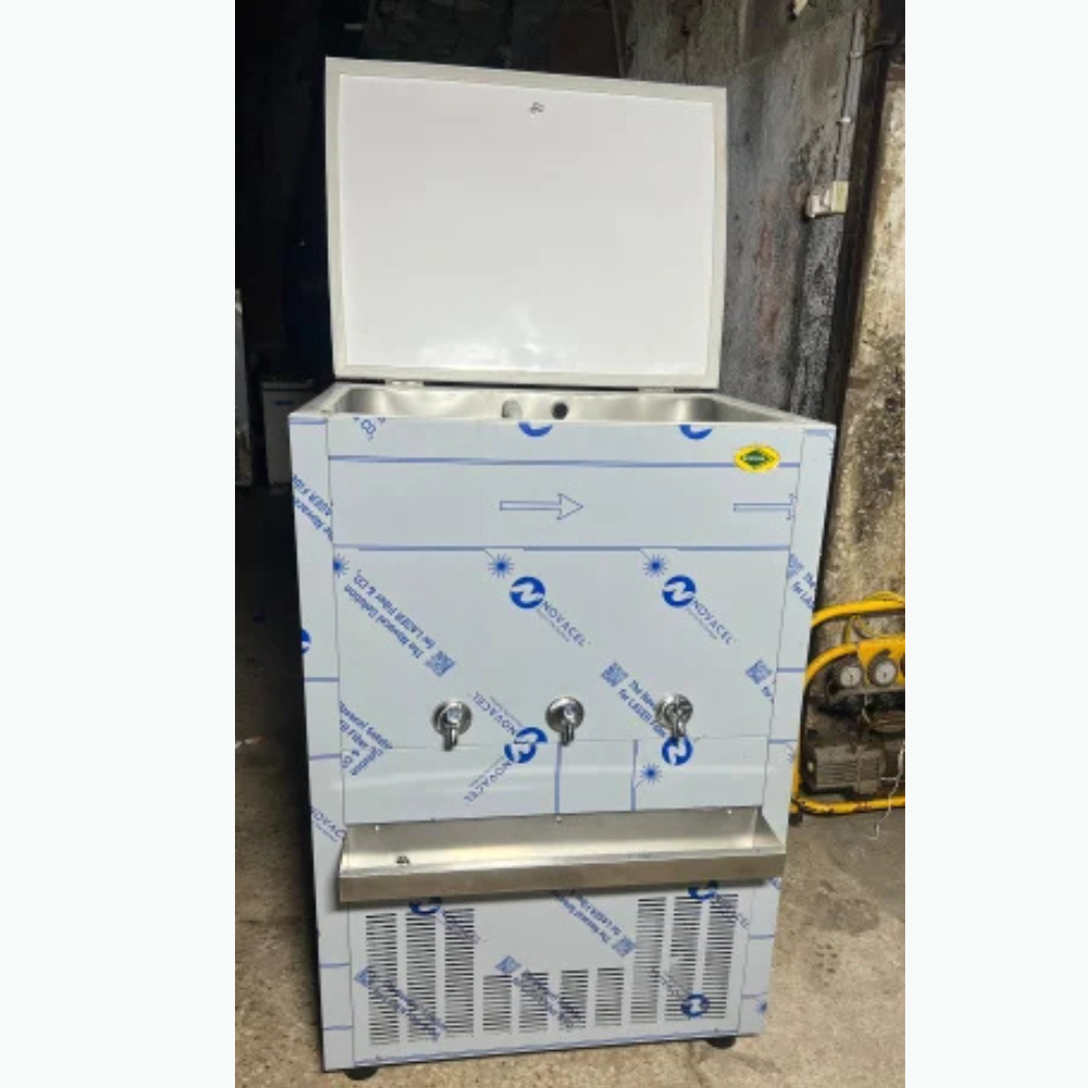 "Western SWC150150 water cooler, in a public setting, demonstrating its usage." "Western SWC150150 water cooler, in a public setting, demonstrating its usage."