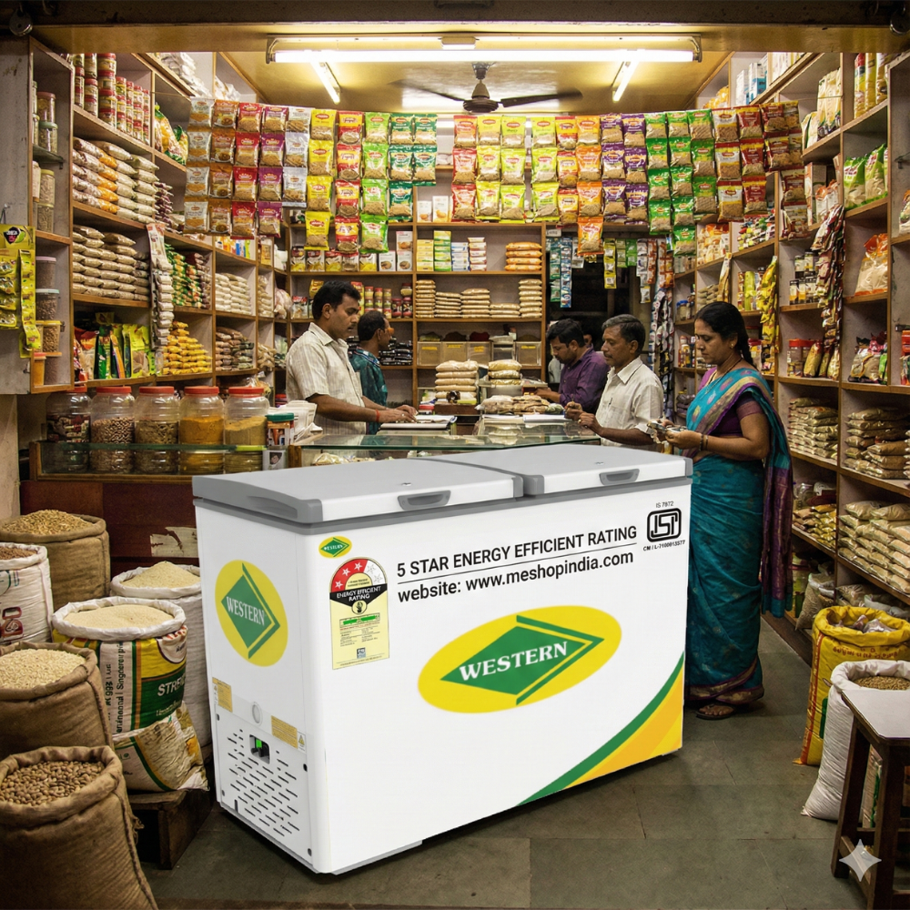 The 5-star energy rating sticker on the Western D350H225, the most efficient Deep freezer in Delhi.