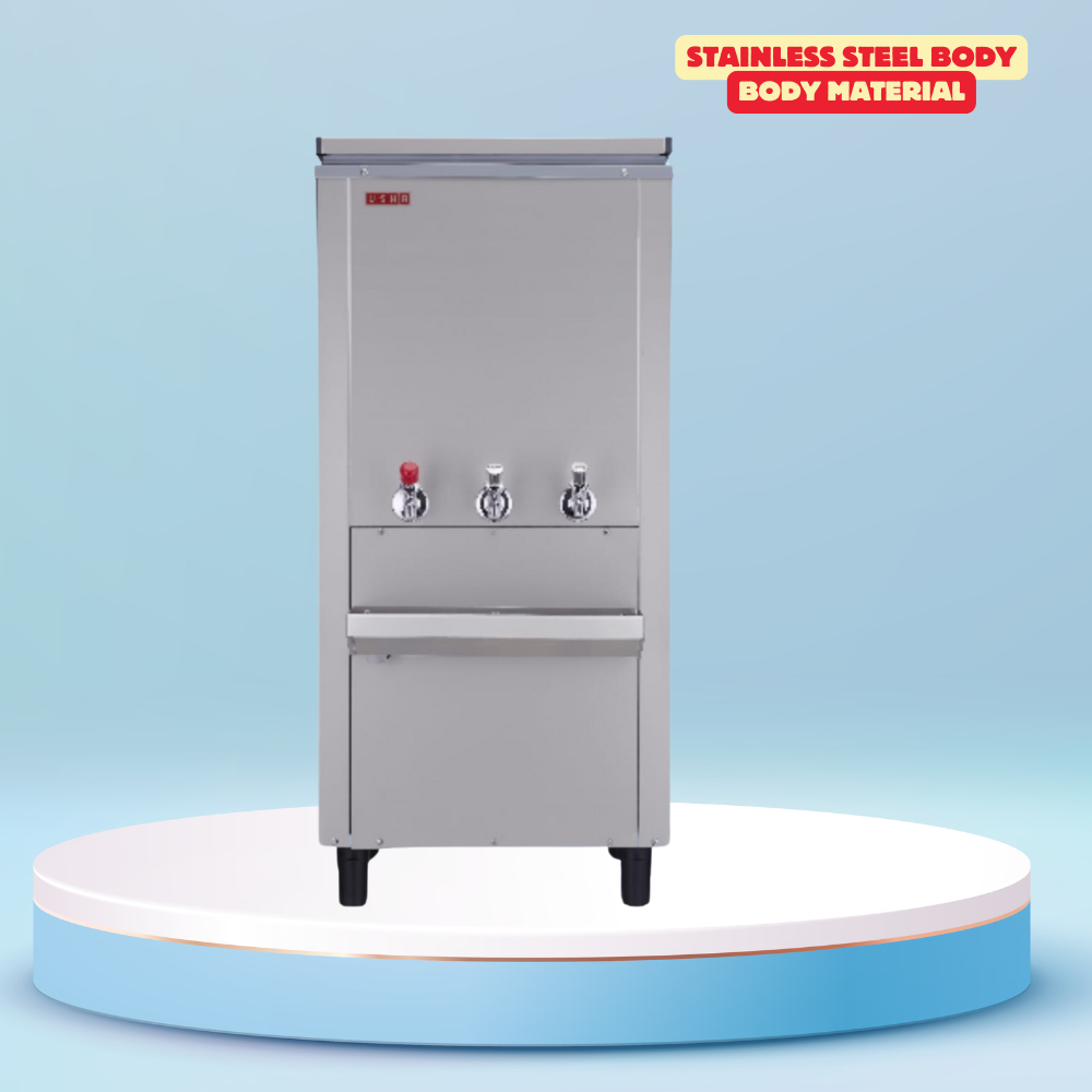 Durable stainless steel Usha water cooler with three temperature options. Durable stainless steel Usha water cooler with three temperature options.