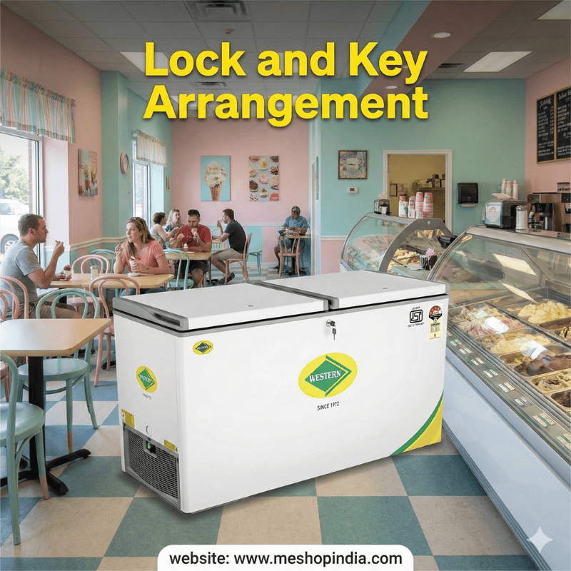 Western Deep Freezer D625H225 featuring lock and key arrangement for security.