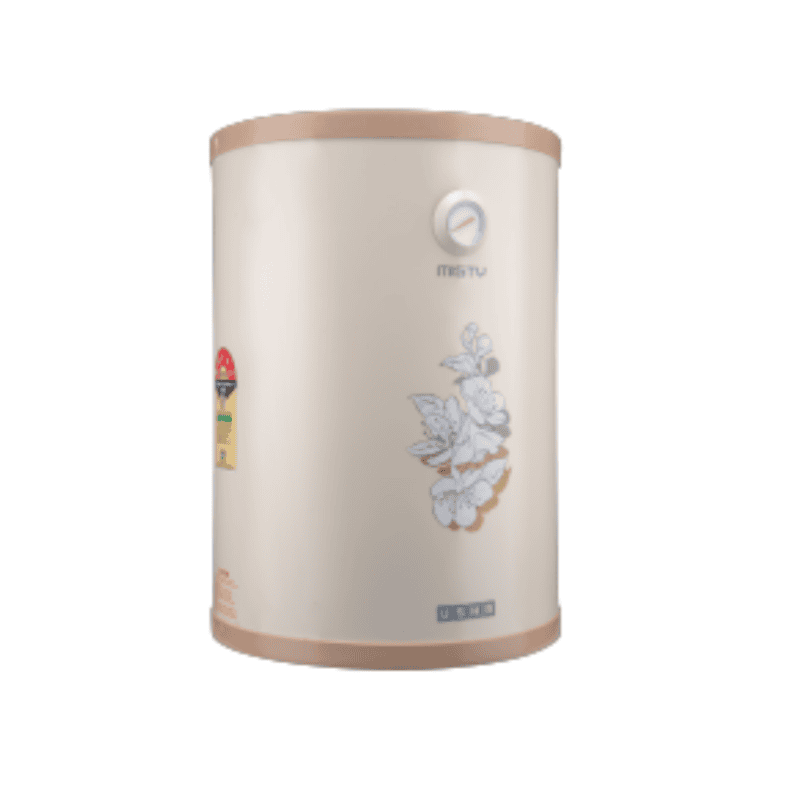The Usha Misty 15 litre water heater mounted on a modern bathroom wall.