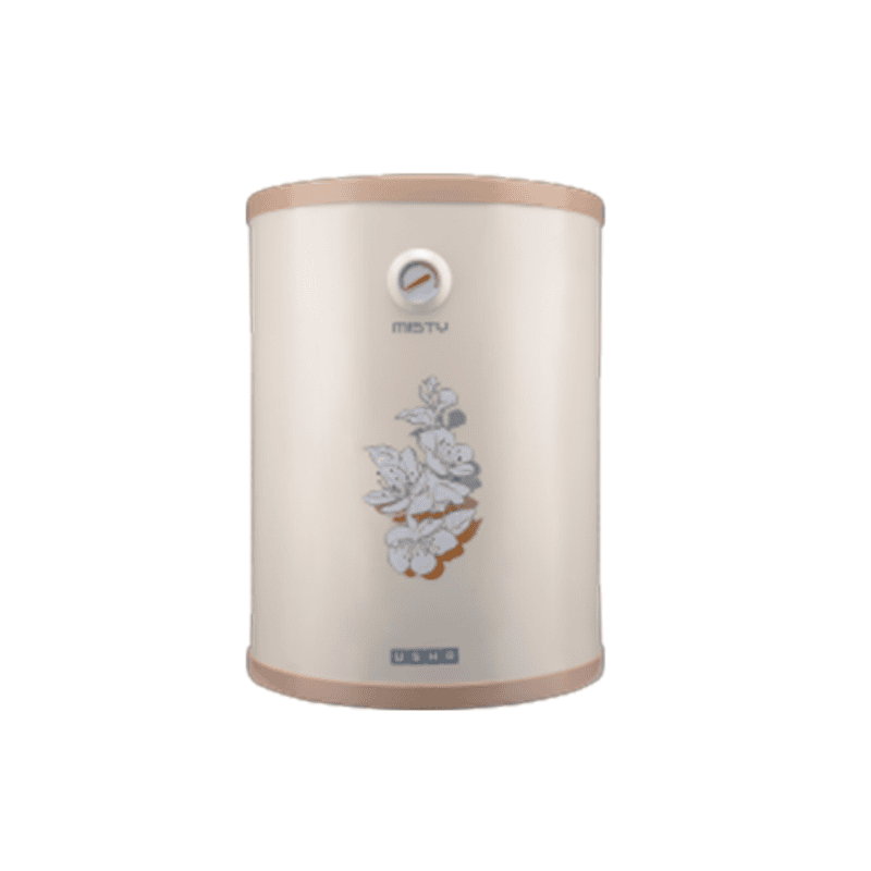 Front view of the Usha 15L Misty-Ivory water heater on a white background. Front view of the Usha 15L Misty-Ivory water heater on a white background.
