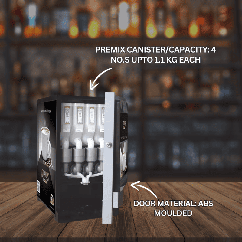 Atlantis Classic 4 lane, showing the stainless steel water tank and premix canisters.