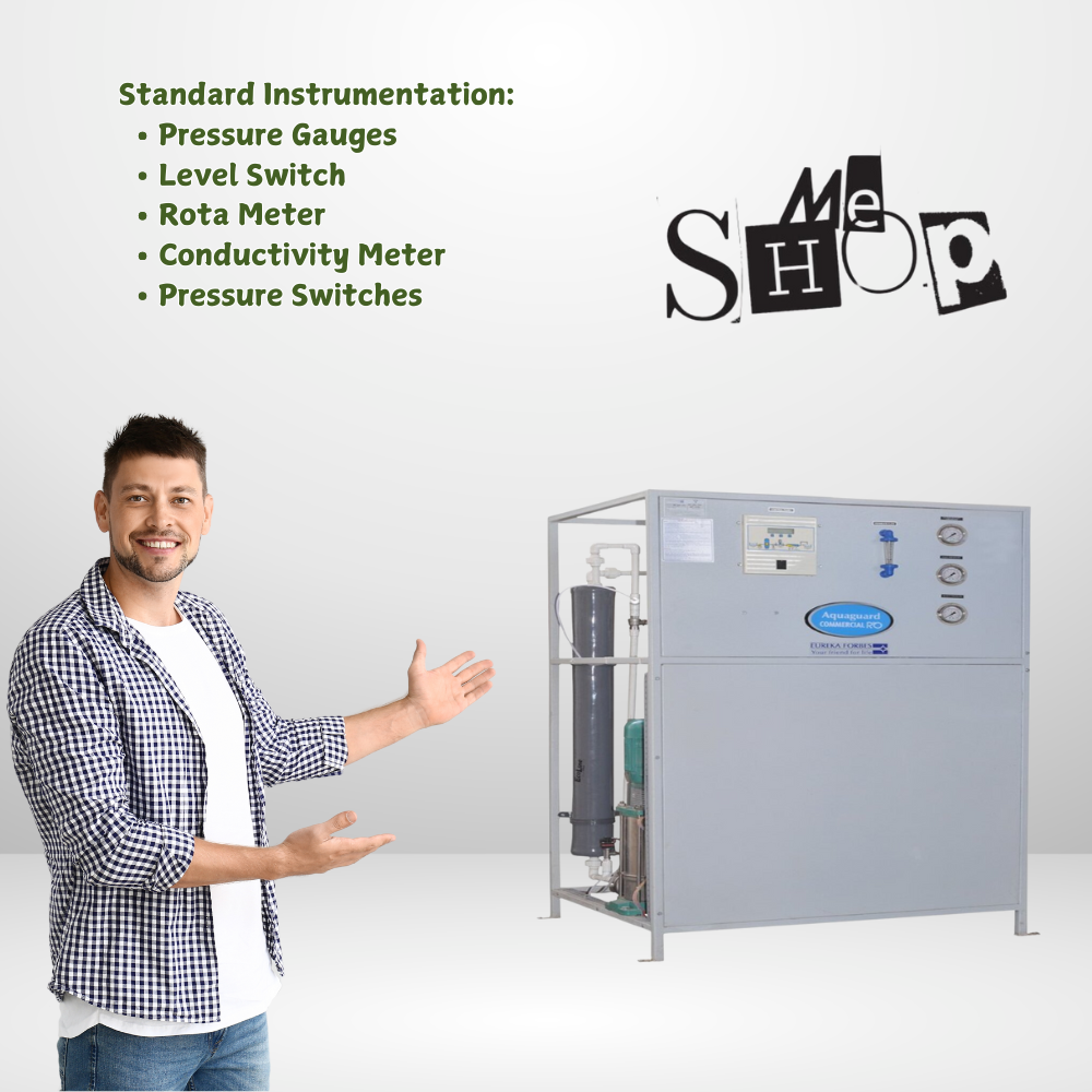 A close-up of the automated control panel on the Aquaguard Commercial RO Plant 100 LPH.