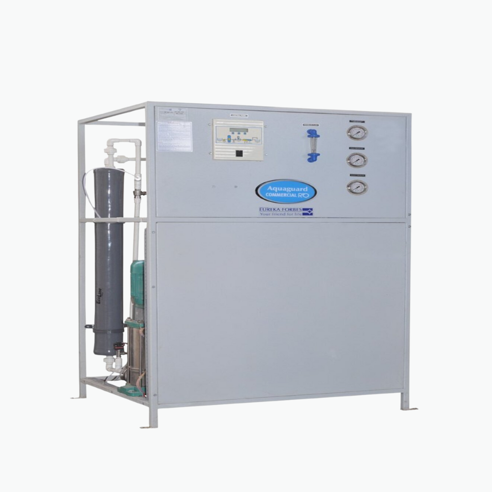 The compact, skid-mounted Aquaguard RO Plant 100 LPH installed in a commercial kitchen. The compact, skid-mounted Aquaguard RO Plant 100 LPH installed in a commercial kitchen.