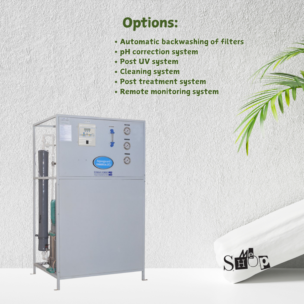 A close-up of the automated control panel and pressure gauges on the Aquaguard RO Plant 250 LPH.
