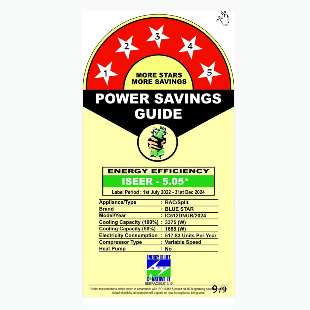 Energy-efficient cooling with the Blue Star IC512DNUR Inverter Split AC.
