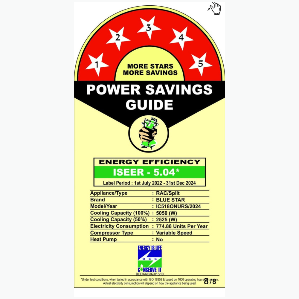 Energy Efficient Cooling with Blue Star IC518ONURS Inverter Split AC-1.5 Ton 5 Star