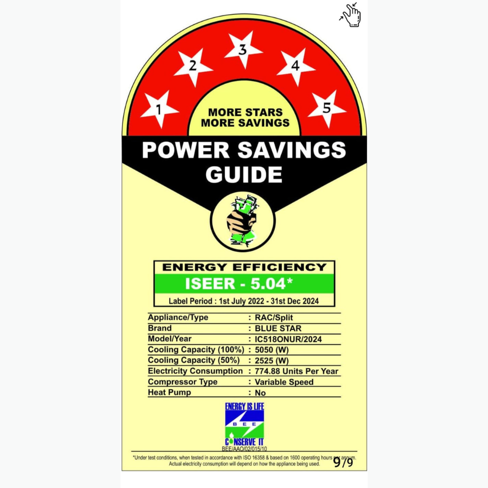 Energy Efficient Cooling with Blue Star IC518ONUR Inverter Split AC-1.5 Ton 5 Star