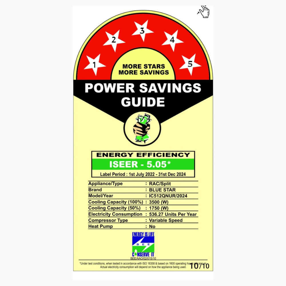 Efficient cooling with Blue Star IC512QNUR Inverter Split AC-1 Ton 5 Star