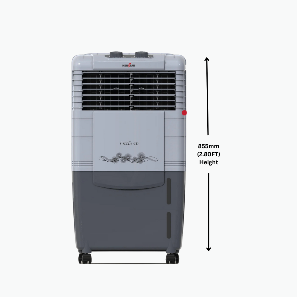 Grey Kenstar personal air cooler with a 40-litre water tank and honey comb cooling pads.