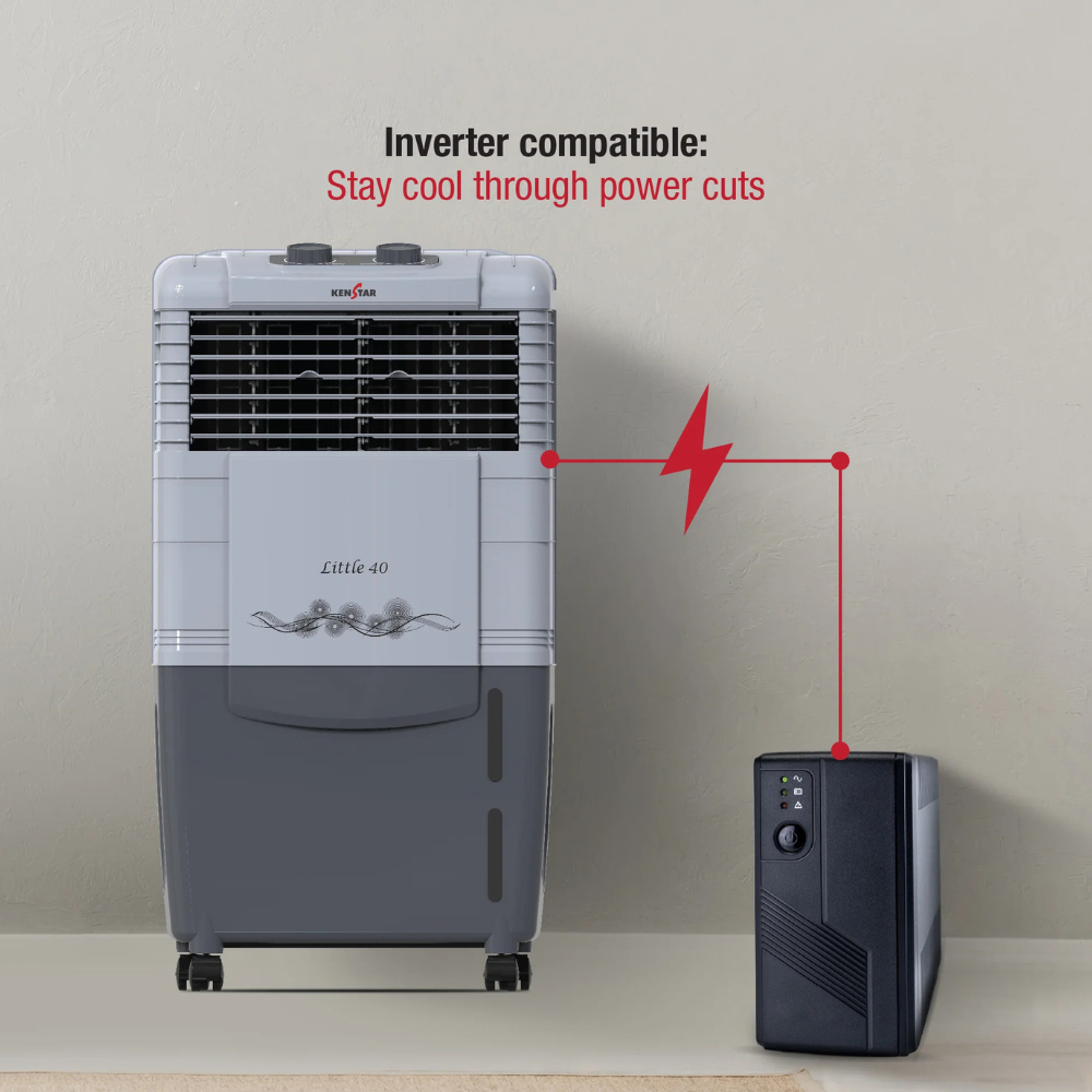 Portable grey air cooler by Kenstar, model Little Honey Comb, with visible air vents.