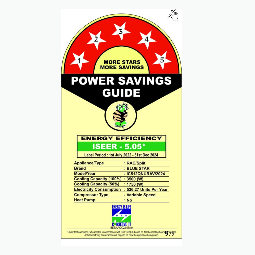 Efficient cooling with Blue Star IC512QNURAV Inverter Split AC-1 Ton 5 Star Efficient cooling with Blue Star IC512QNURAV Inverter Split AC-1 Ton 5 Star