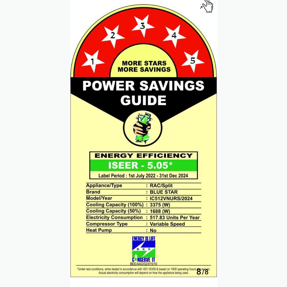 Efficient cooling with Blue Star IC512VNURS Inverter Split AC-1 Ton 5 Star Efficient cooling with Blue Star IC512VNURS Inverter Split AC-1 Ton 5 Star