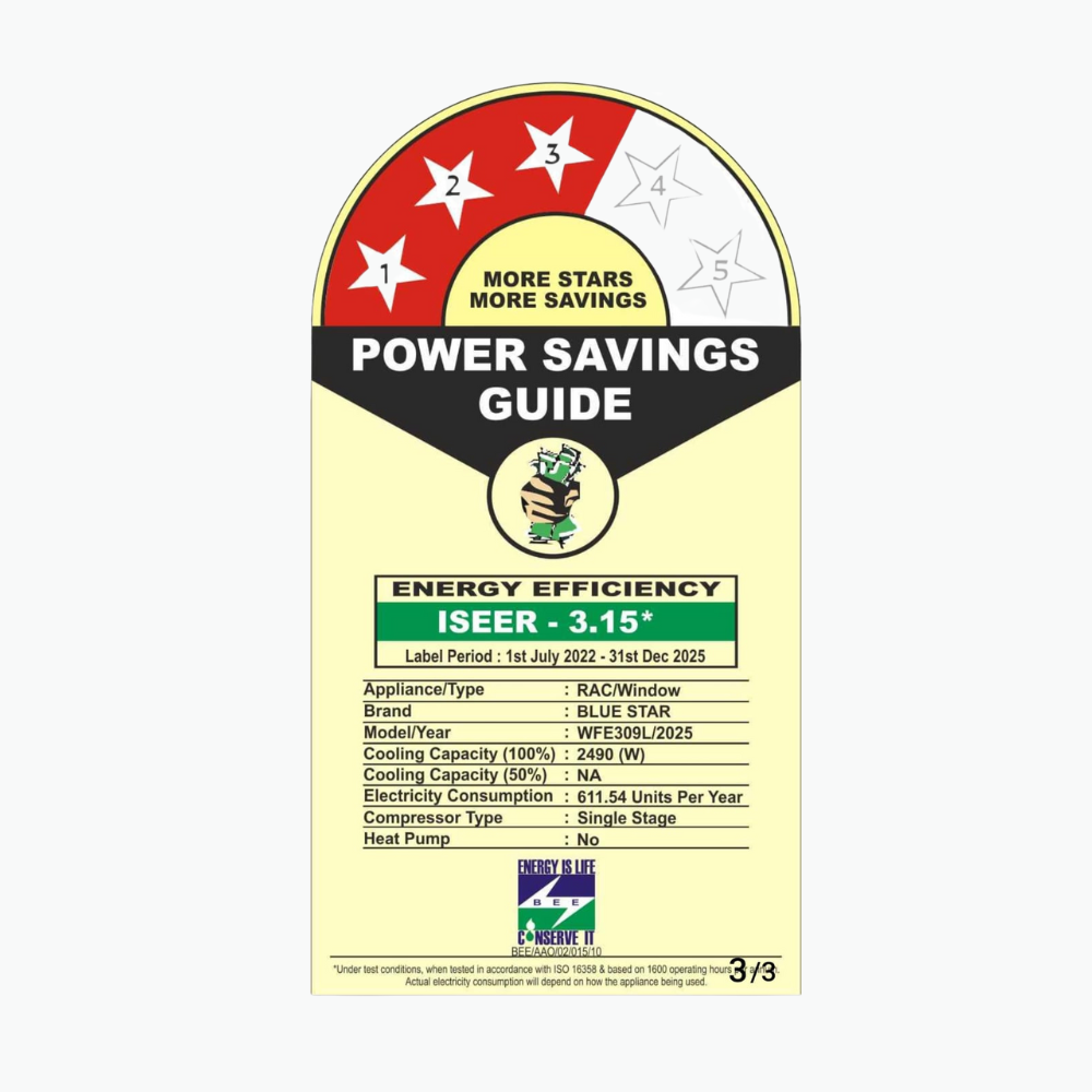 Energy Efficient with Blue Star Fixed Speed Window AC-WFE309L 0.8 Ton 3 Star
