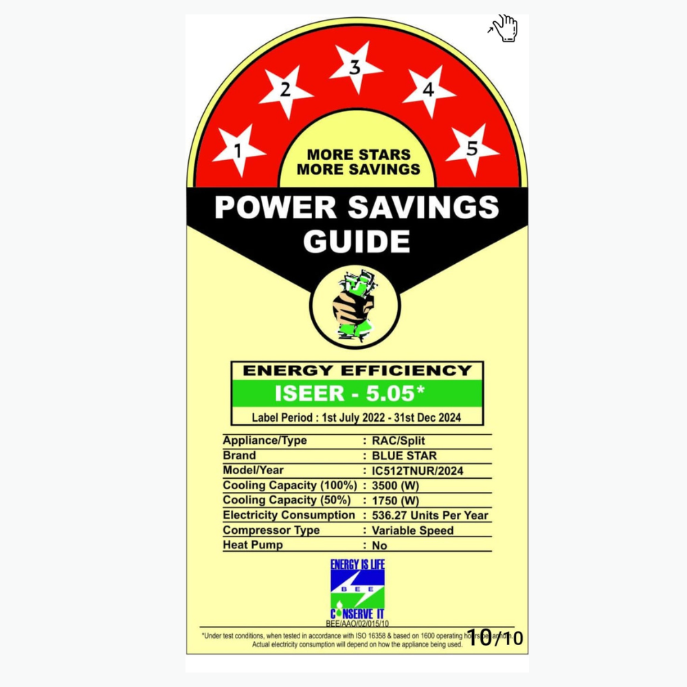 Energy-efficient cooling with the Blue Star IC512TNUR Inverter Split AC.