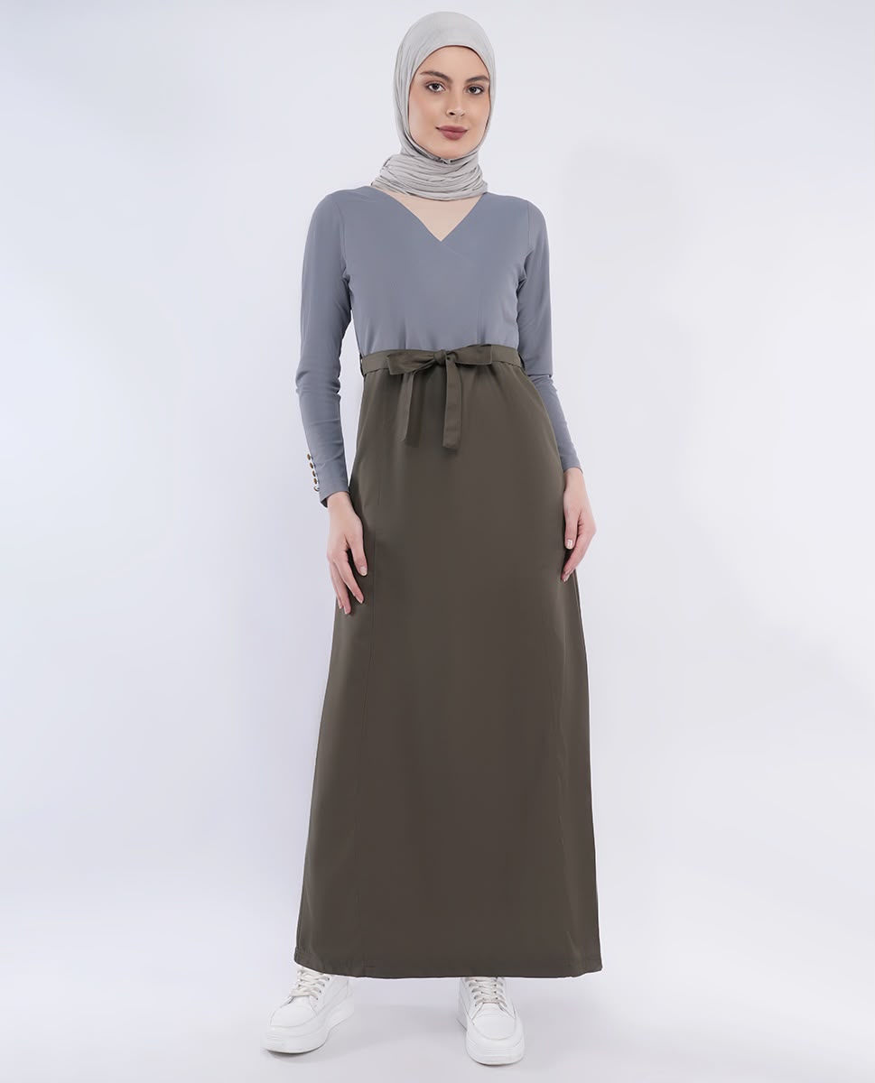 OLIVE GREY BELTED JILBAB