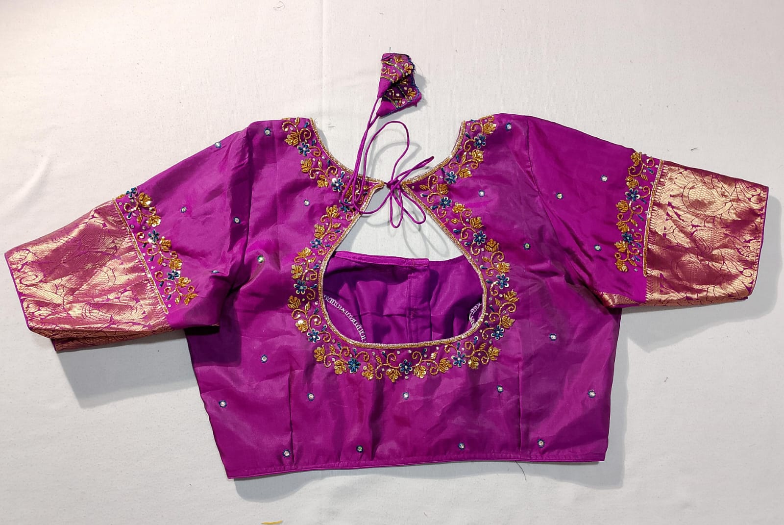 N206: Ready To Ship Beautiful Pure Kanchipattu Saree With Stitched Maggam Work Blouse