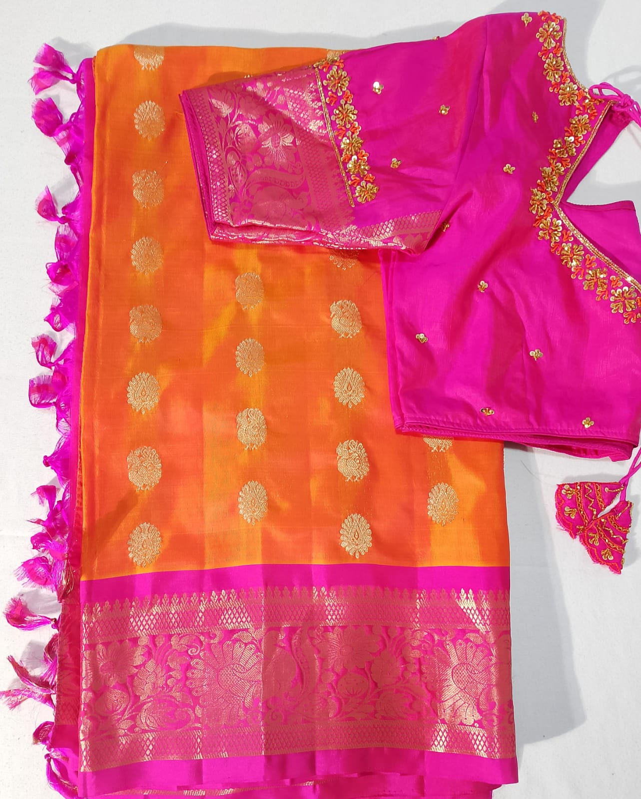 N207: Ready To Ship Beautiful Pure Kanchipattu Saree With Stitched Maggam Work Blouse