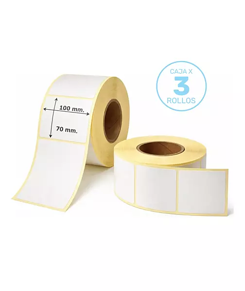 3 rollos de etiquetas autoadhesivas de OPP blanco de 100x70 mm, 700 etiquetas por rollo
