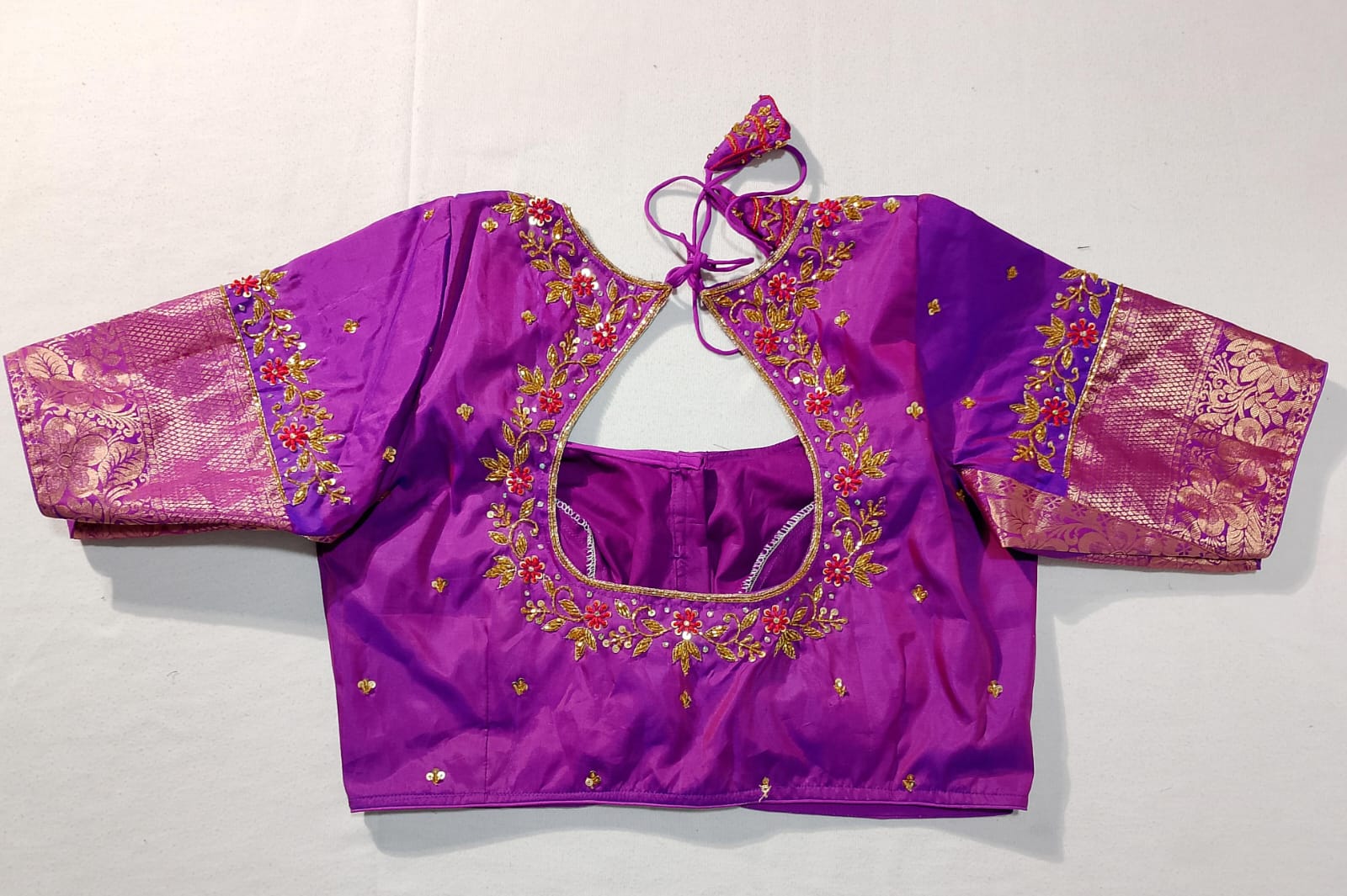 N208: Ready To Ship Beautiful Pure Kanchipattu Saree With Stitched Maggam Work Blouse