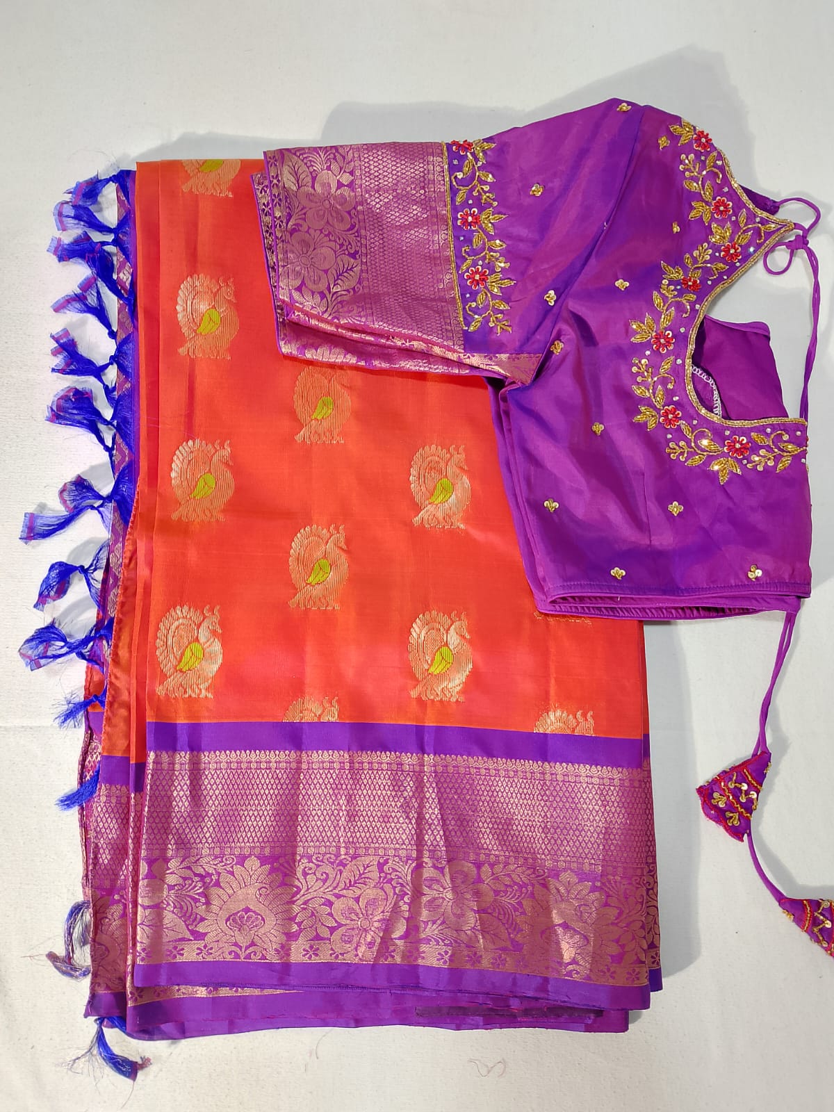 N208: Ready To Ship Beautiful Pure Kanchipattu Saree With Stitched Maggam Work Blouse