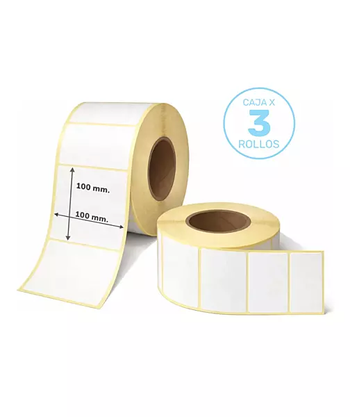 3 rollos de etiquetas autoadhesivas de OPP blanco de 100x100 mm, 500 etiquetas por rollo