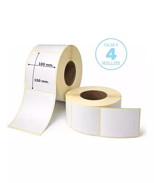 4 rollos de etiquetas autoadhesivas de OPP blanco de 100x150 mm, 350 etiquetas por rollo