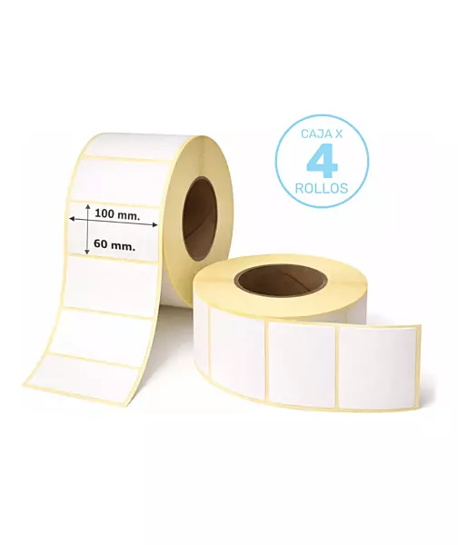 4 rollos de etiquetas autoadhesivas de OPP blanco de 100x60 mm, 600 etiquetas por rollo