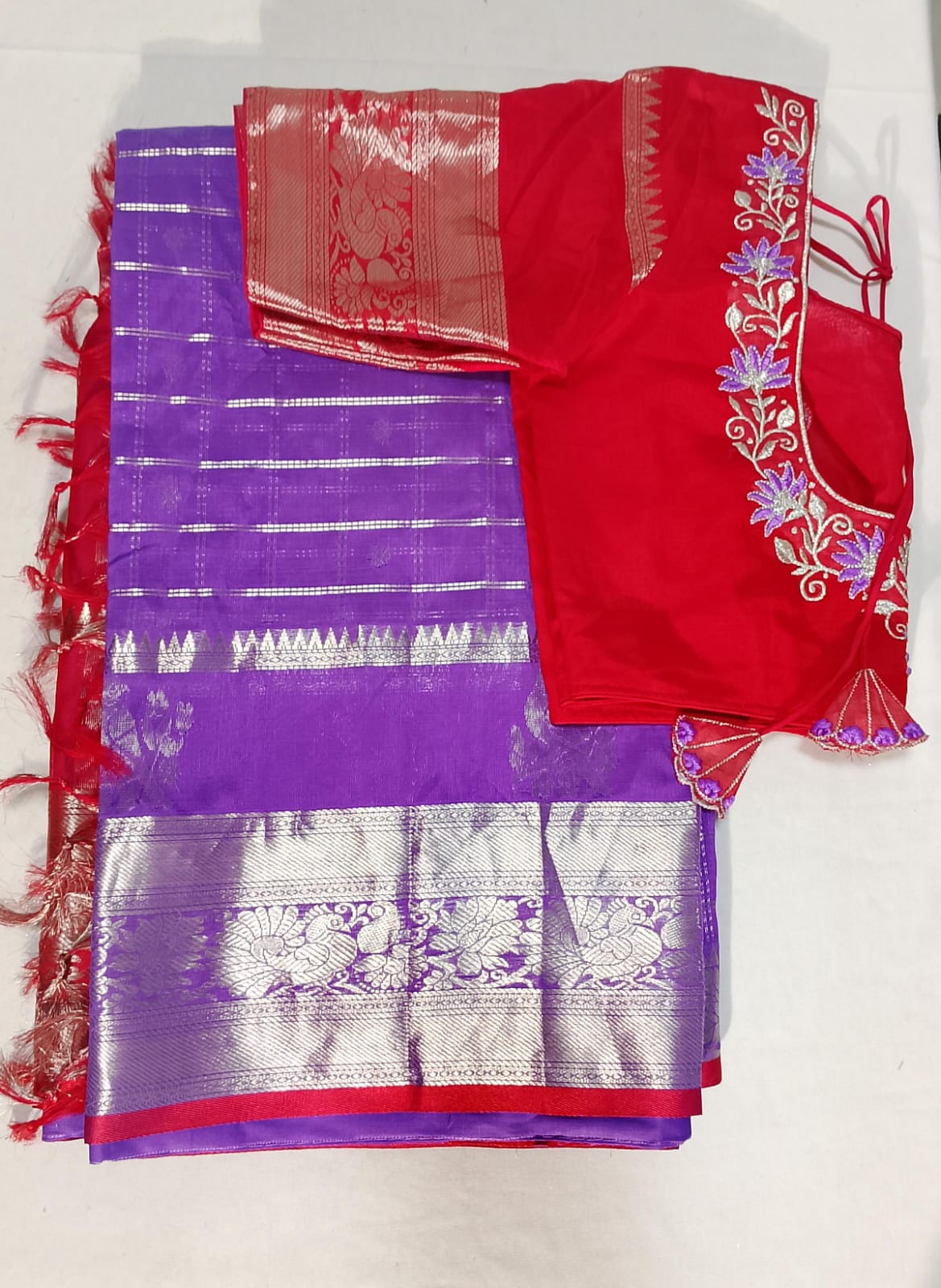 T2: Ready To Ship Beautiful Mangalagiri Kuppadam Saree With Stitched Embriodery Work Blouse