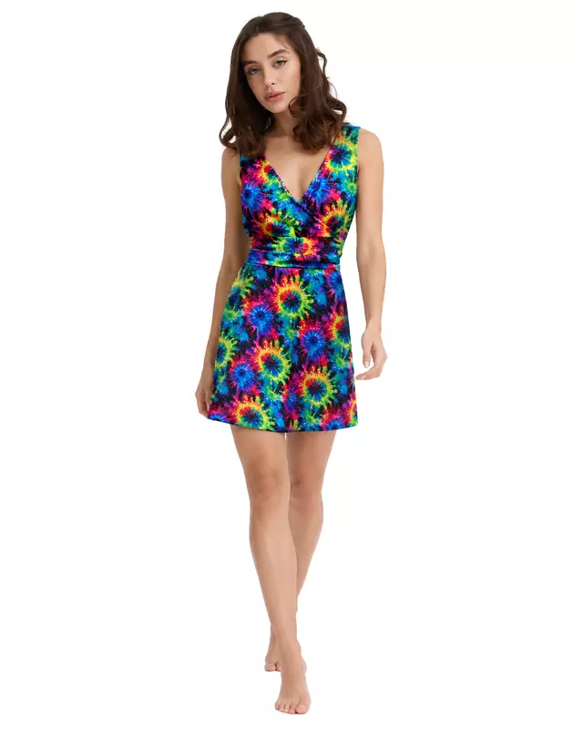 Women's Tie-Dye V-Neck Swim Dress
