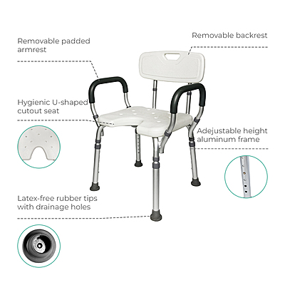 1011 Shower Chair with Arms and Back – U-Shaped Cutout