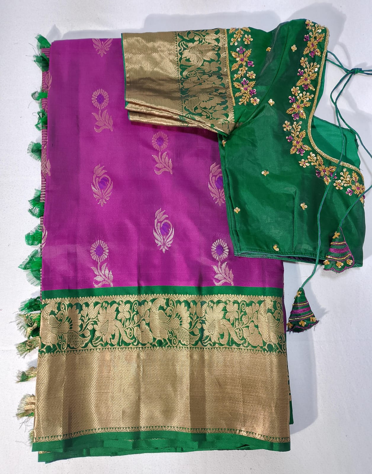 N209: Ready To Ship Beautiful Pure Kanchipattu Saree With Stitched Maggam Work Blouse