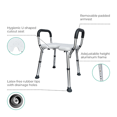 1011AS Shower Bench with Arms and U-Shaped Cut-Out