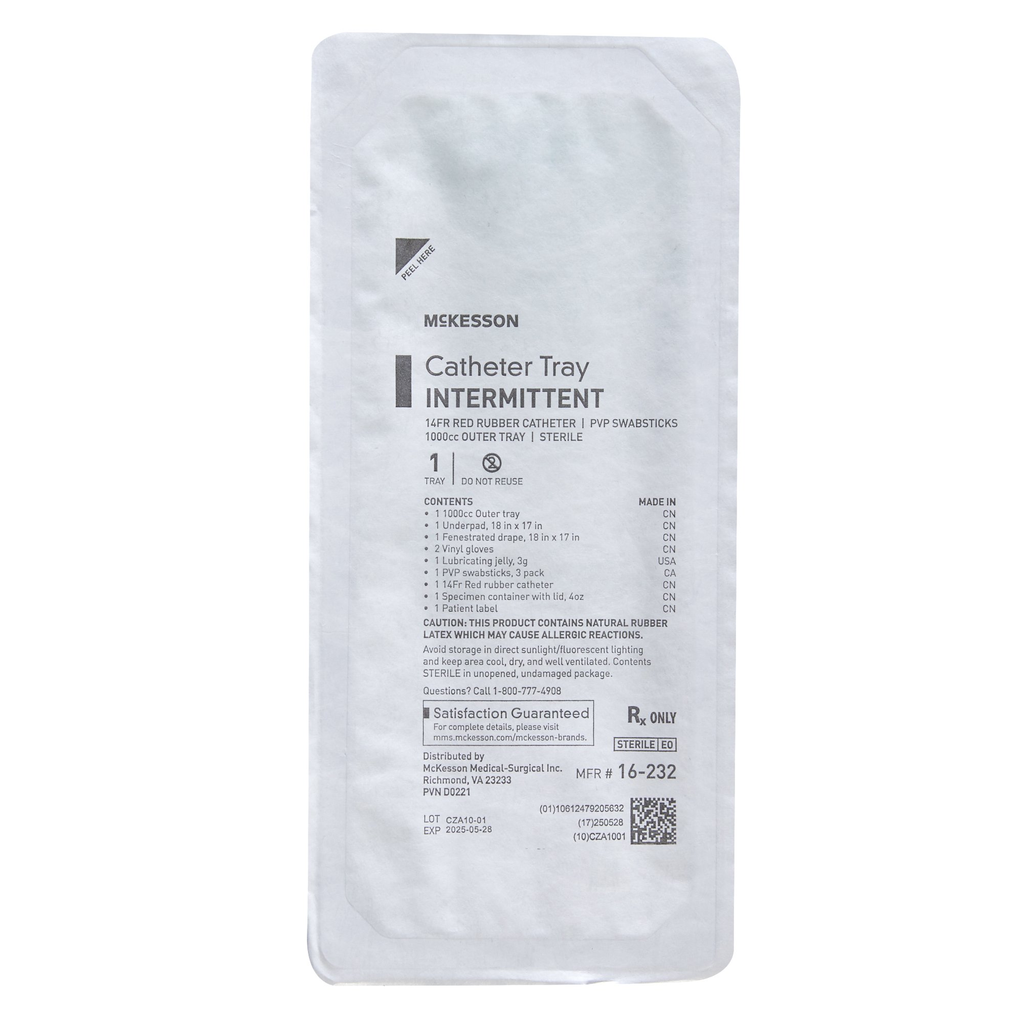 McKesson Urethral Intermittent Catheter Tray 14 Fr Red Rubber Without Balloon (EA) McKesson Urethral Intermittent Catheter Tray 14 Fr Red Rubber Without Balloon (EA)
