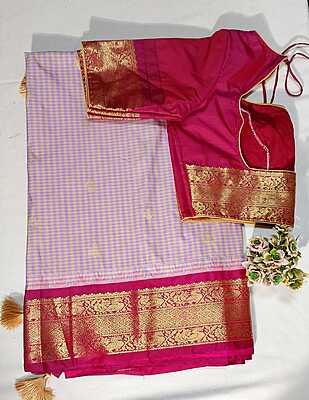 J208: Ready To Ship Beautiful  Semi Gadwal  Saree With Stitched Blouse