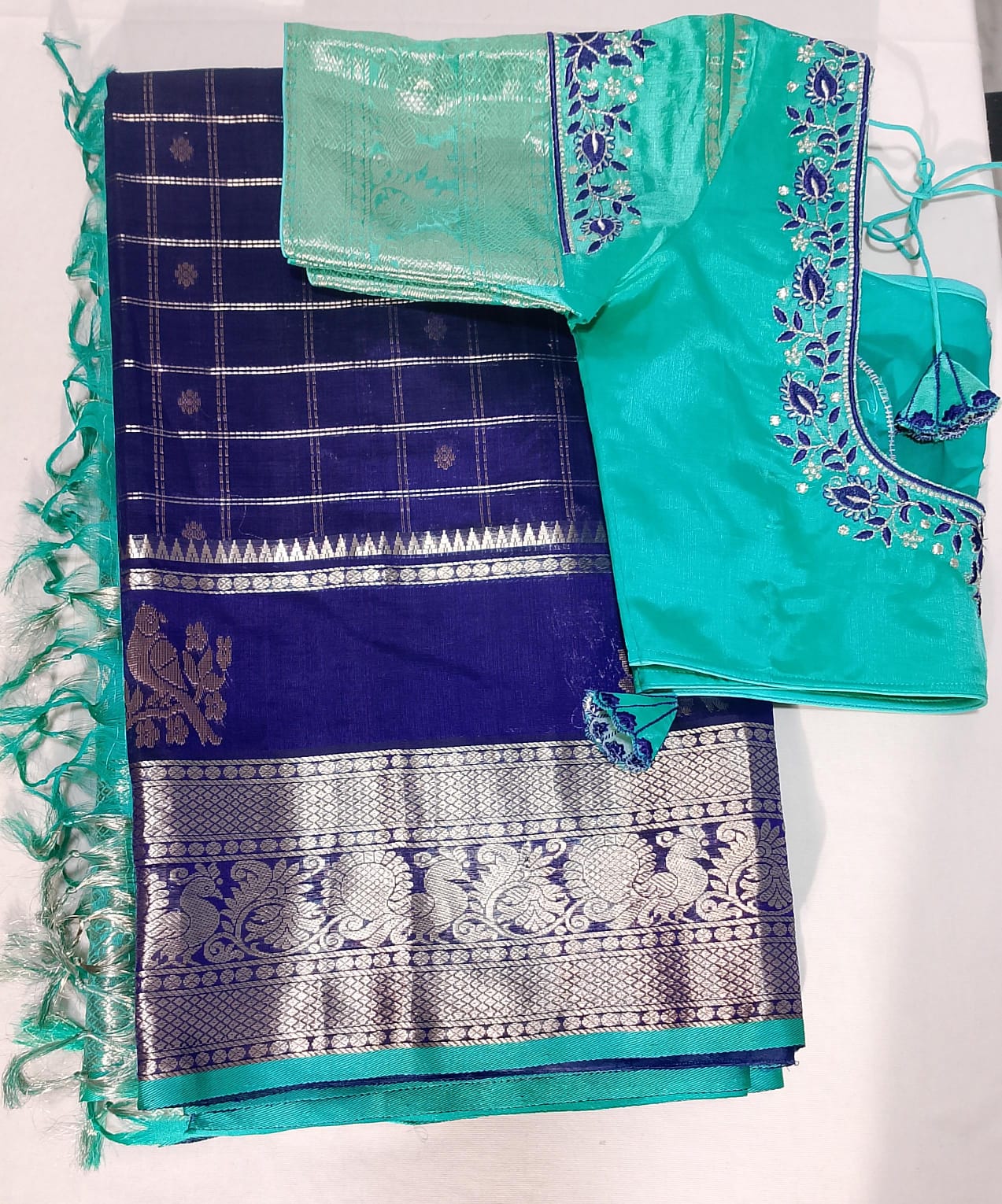 T3: Ready To Ship Beautiful Mangalagiri Kuppadam Saree With Stitched Embriodery Work Blouse
